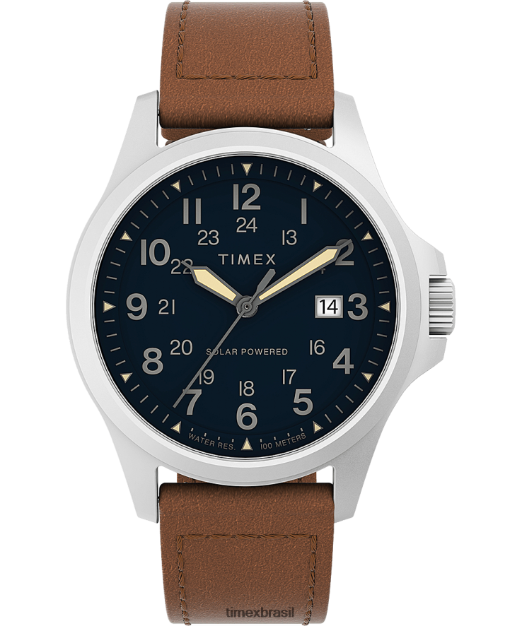 relógios | Timex homens Expedição North Field Post Solar Relógio com pulseira de couro ecológico de 41 mm XFN60X8 aço inoxidável/marrom/azul
