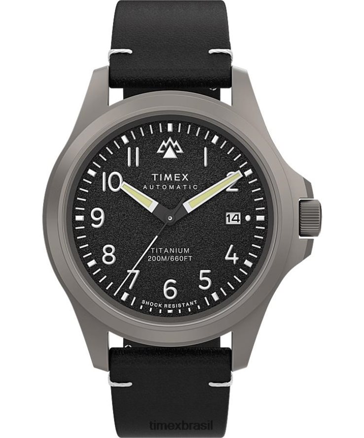 relógios | Timex homens Expedição North Titanium Relógio automático com pulseira de couro ecológico de 41 mm XFN60X27 titânio/preto