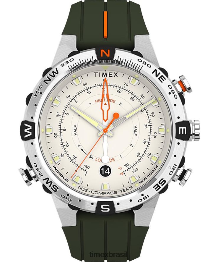 relógios | Timex homens Relógio Expedição North Tide-Temp-Compass com pulseira de silicone de 45 mm XFN60X29 aço inoxidável/cinza/preto