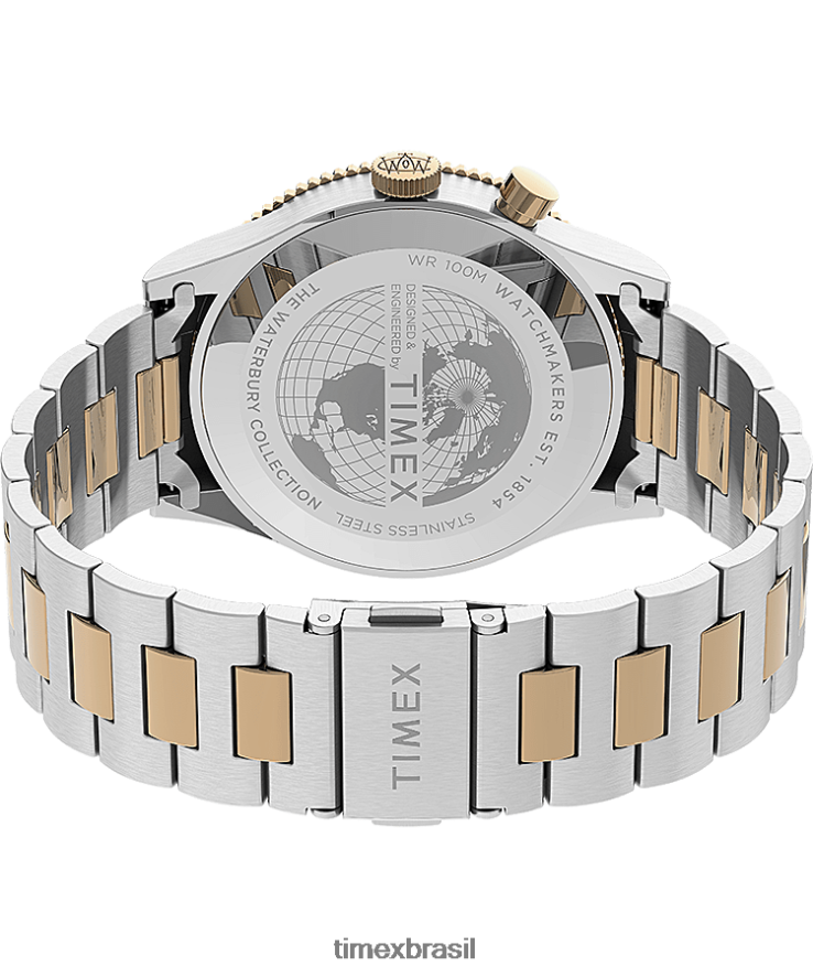 relógios | Timex homens Relógio com pulseira de aço inoxidável Waterbury tradicional GMT 39 mm XFN60X18 em aço inoxidável/em dois tons/azul