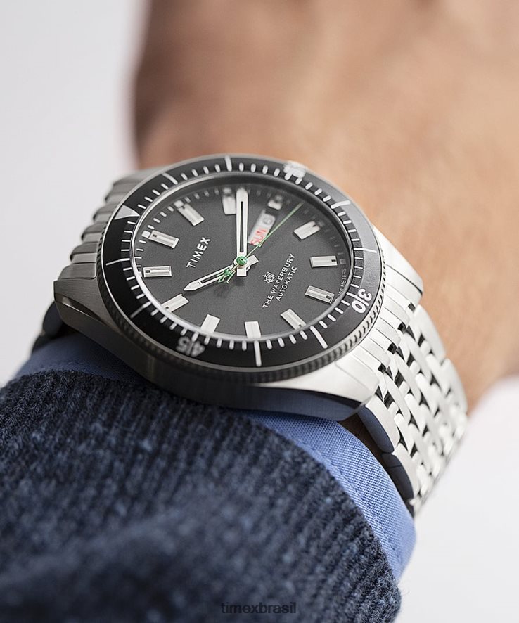 relógios | Timex homens Waterbury dive relógio automático com pulseira de aço inoxidável de 40 mm XFN60X32 aço inoxidável/preto