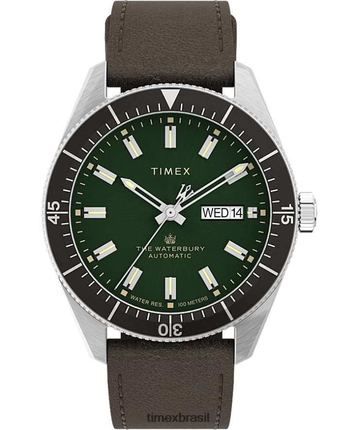 relógios | Timex homens Waterbury dive relógio automático com pulseira de couro de 40 mm XFN60X21 aço inoxidável/marrom/verde/preto