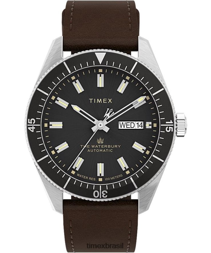 relógios | Timex homens Waterbury dive relógio automático com pulseira de couro de 40 mm XFN60X33 aço inoxidável/marrom/preto