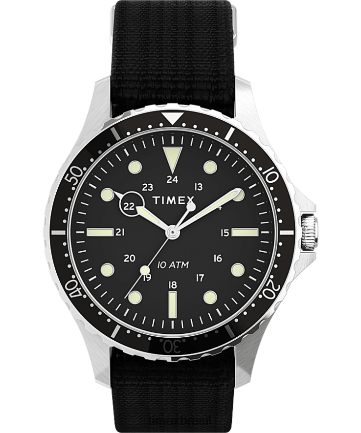 relógios | Timex homens relógio com pulseira deslizante de tecido navi xl 41 mm XFN60X9 aço inoxidável/preto