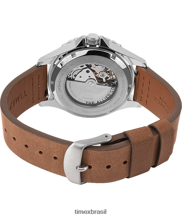 relógios | Timex homens relógio navi xl automático com pulseira de couro de 41 mm XFN60X10 aço inoxidável/marrom/verde