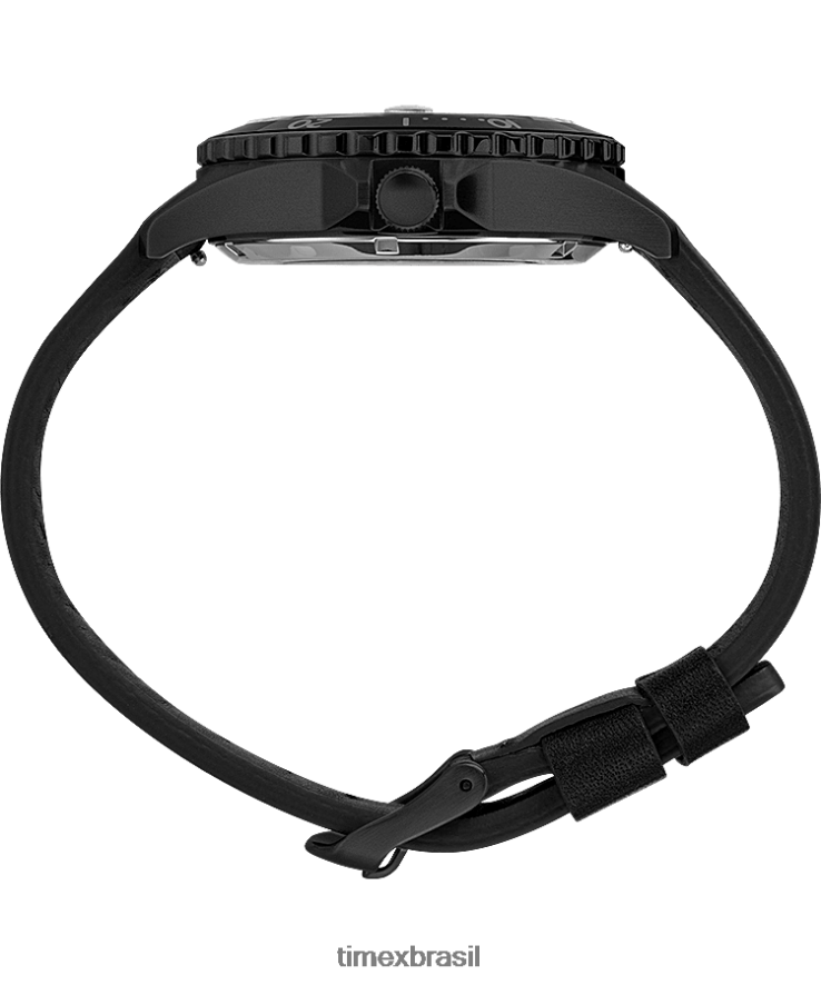 relógios | Timex homens relógio navi xl automático com pulseira de couro de 41 mm XFN60X35 aço inoxidável/preto
