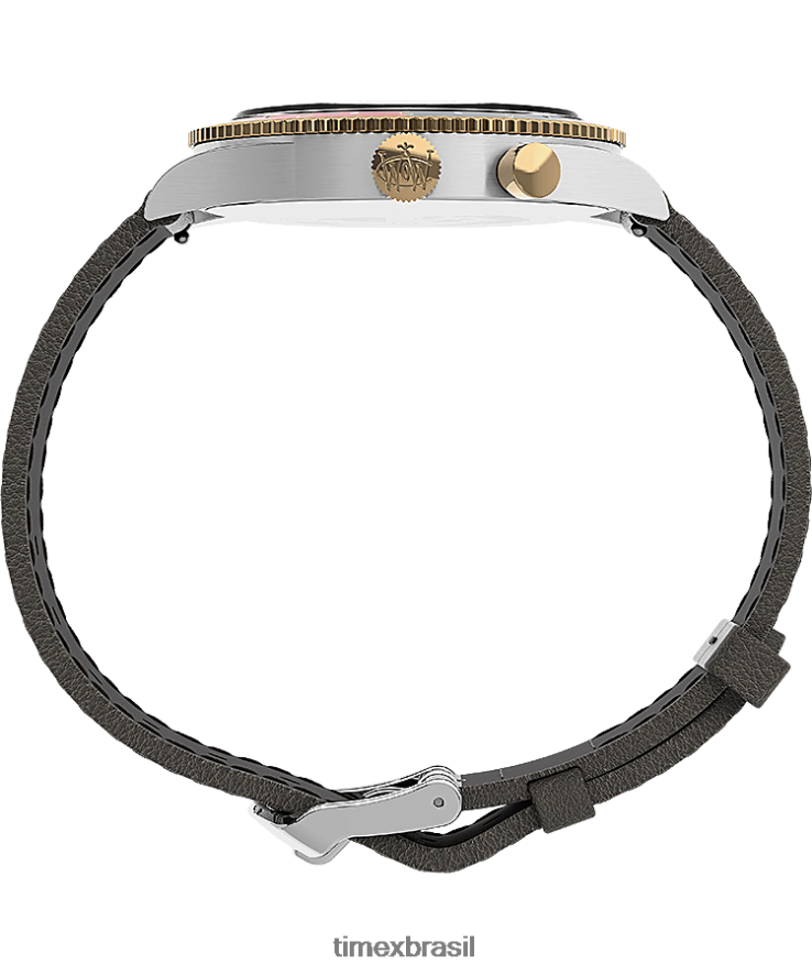 relógios | Timex homens relógio waterbury tradicional gmt com pulseira de couro de 39 mm XFN60X5 aço inoxidável/marrom/azul