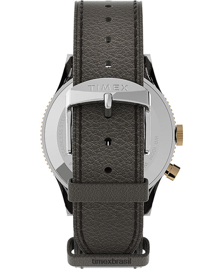 relógios | Timex homens relógio waterbury tradicional gmt com pulseira de couro de 39 mm XFN60X5 aço inoxidável/marrom/azul