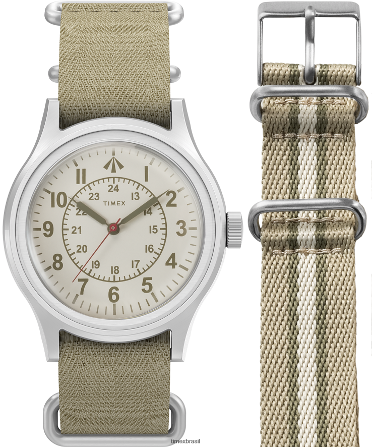 relógios | Timex x homens conjunto de relógio nigel cabourn com pulseira de tecido de 36 mm XFN60X37 bronzeado