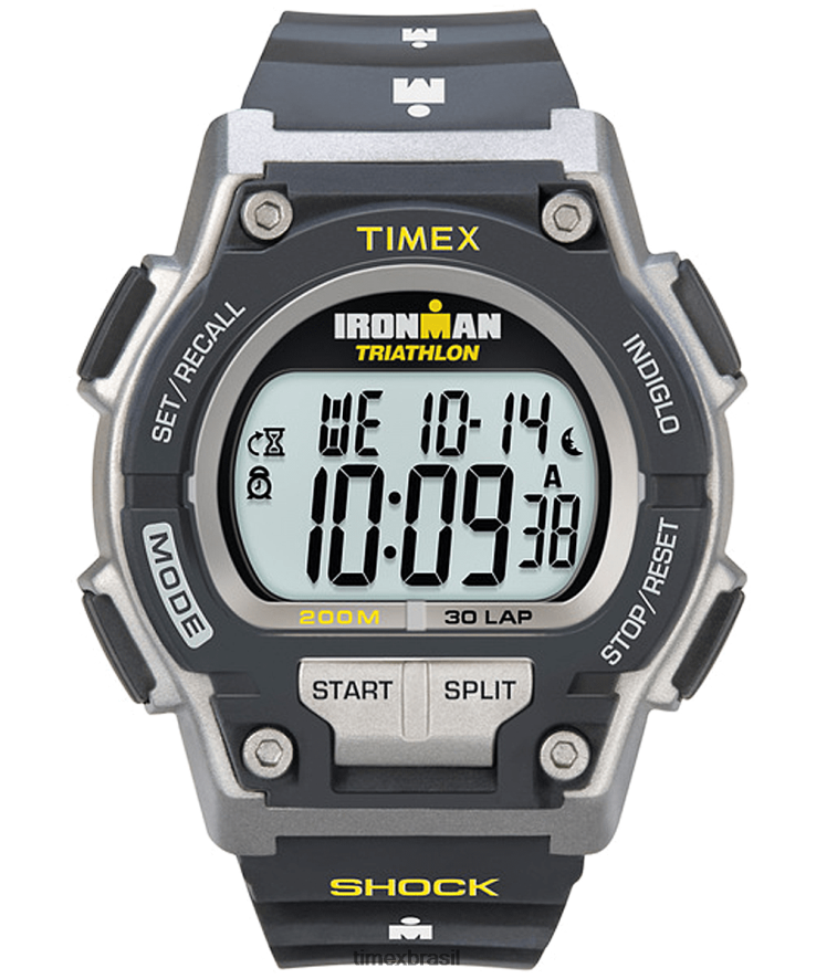 relógios | Timex homens Ironman original 30 choque relógio com pulseira de resina em tamanho real XFN60X260 preto/cinza