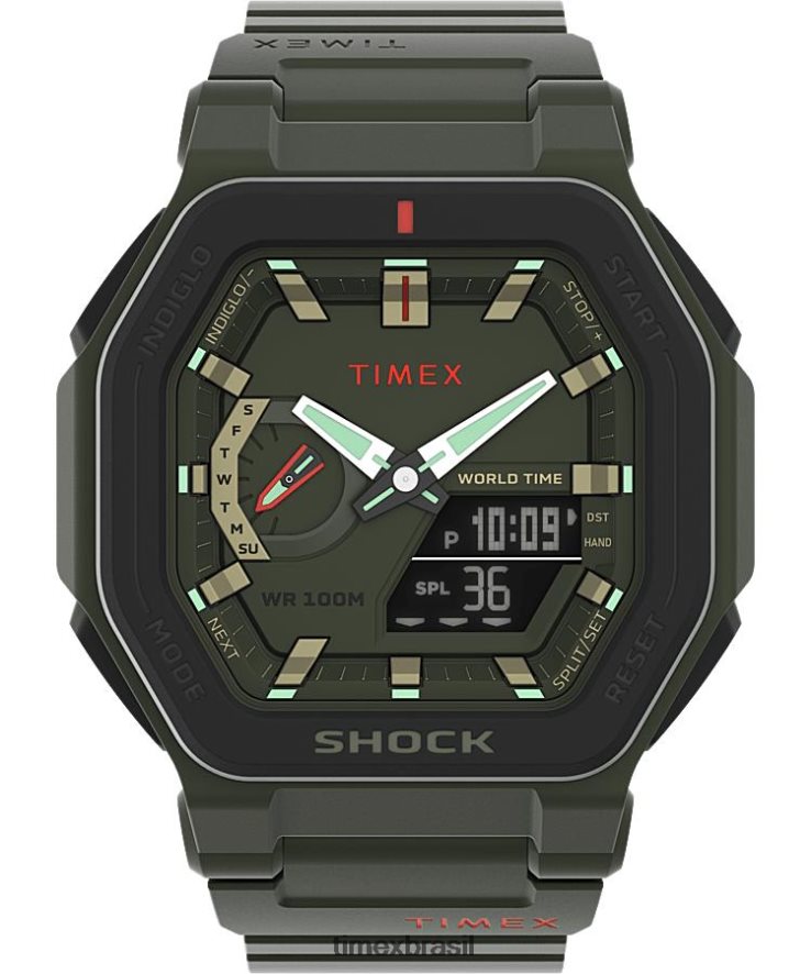 relógios | Timex homens comando encontro relógio com pulseira de resina de 45 mm XFN60X243 verde