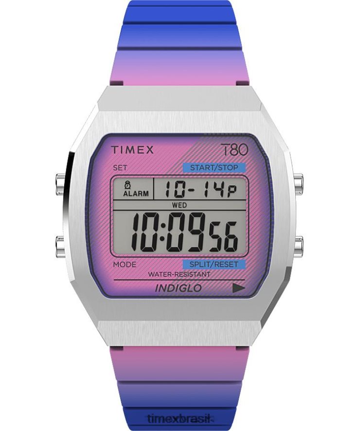 relógios | Timex homens relógio com pulseira de resina de aço t80 de 36 mm XFN60X256 aço inoxidável/roxo