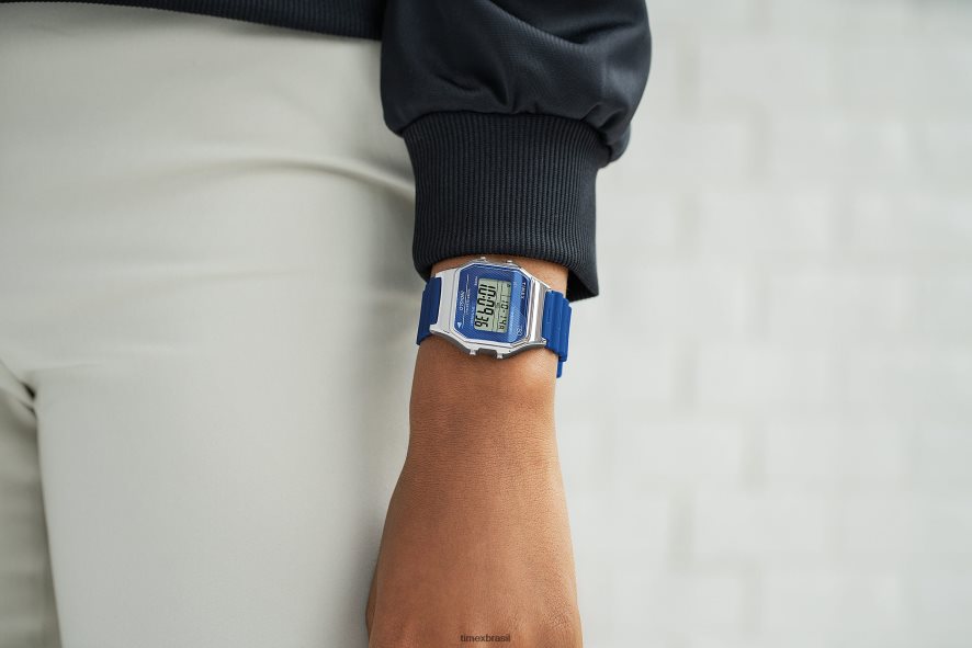 relógios | Timex homens relógio com pulseira de resina t80 34 mm XFN60X266 tom prateado/azul
