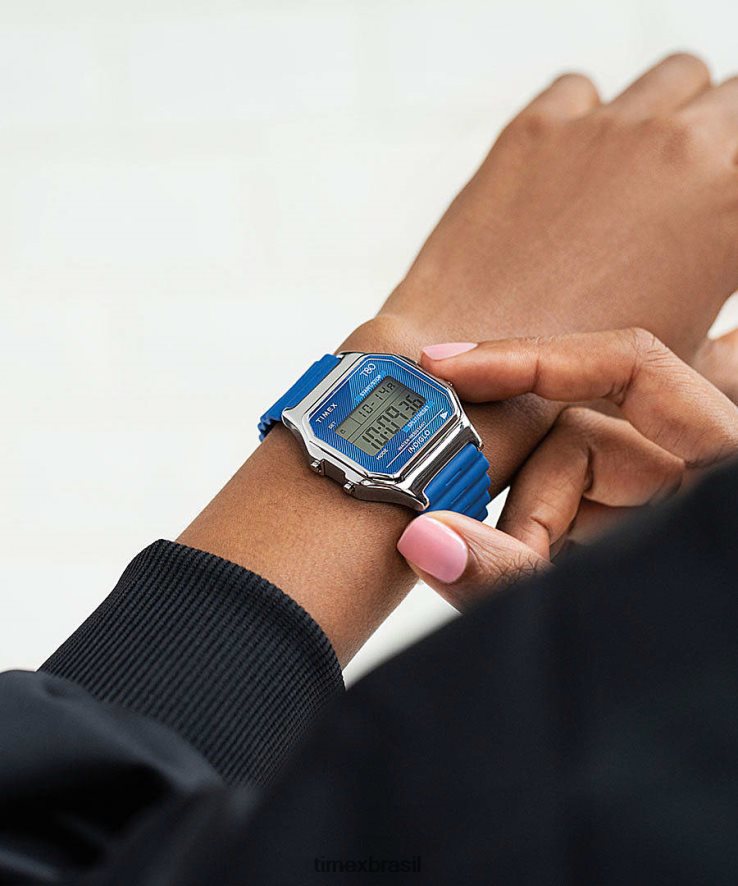 relógios | Timex homens relógio com pulseira de resina t80 34 mm XFN60X266 tom prateado/azul