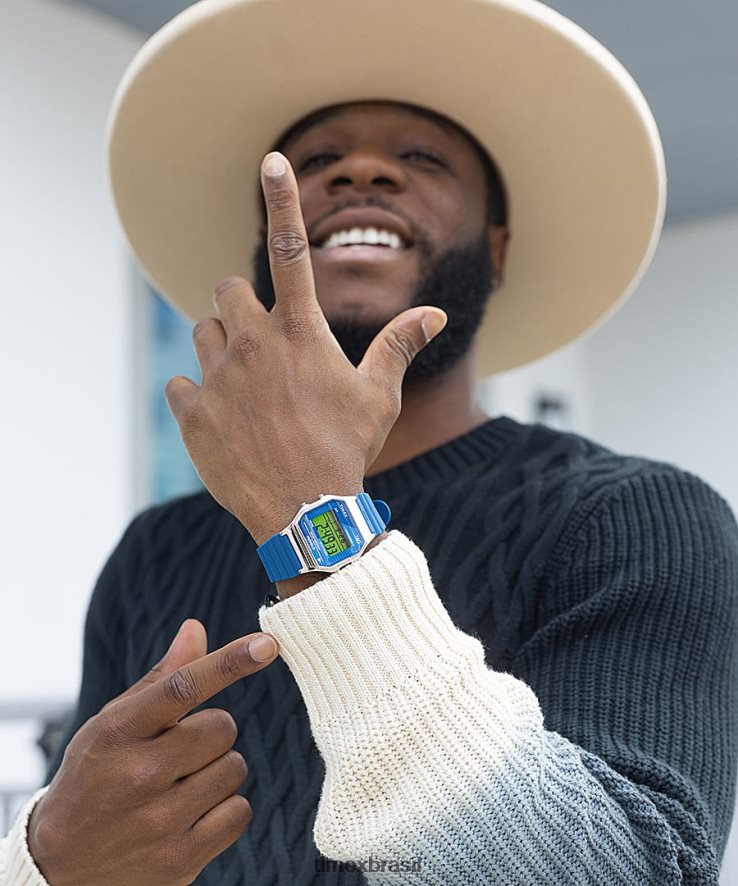 relógios | Timex homens relógio com pulseira de resina t80 34 mm XFN60X266 tom prateado/azul