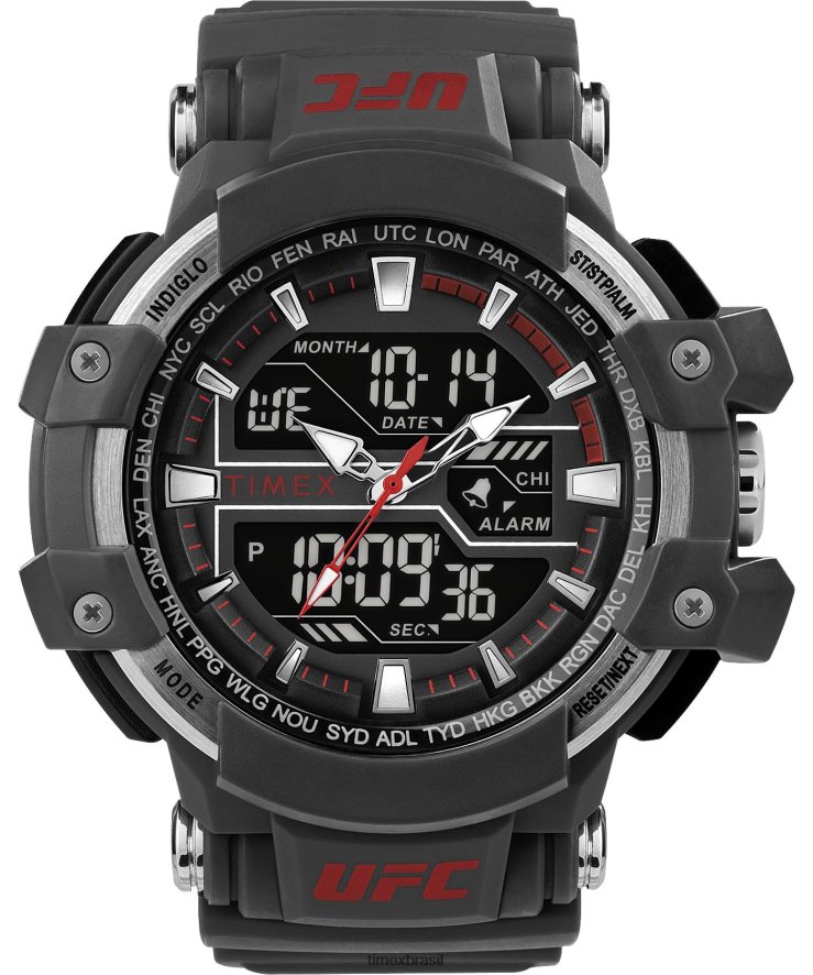 relógios | Timex homens relógio com pulseira de resina ufc combat 53mm XFN60X269 cinza/preto