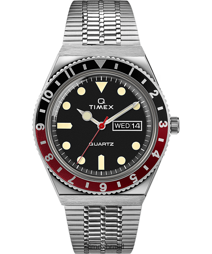 relógios | Q Timex homens reeditar relógio com pulseira de aço inoxidável de 38 mm XFN60X110 aço inoxidável/preto/vermelho