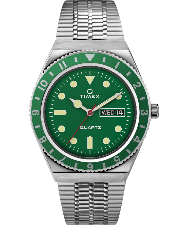relógios | Q Timex homens reeditar relógio com pulseira de aço inoxidável de 38 mm XFN60X113 em aço inoxidável/verde