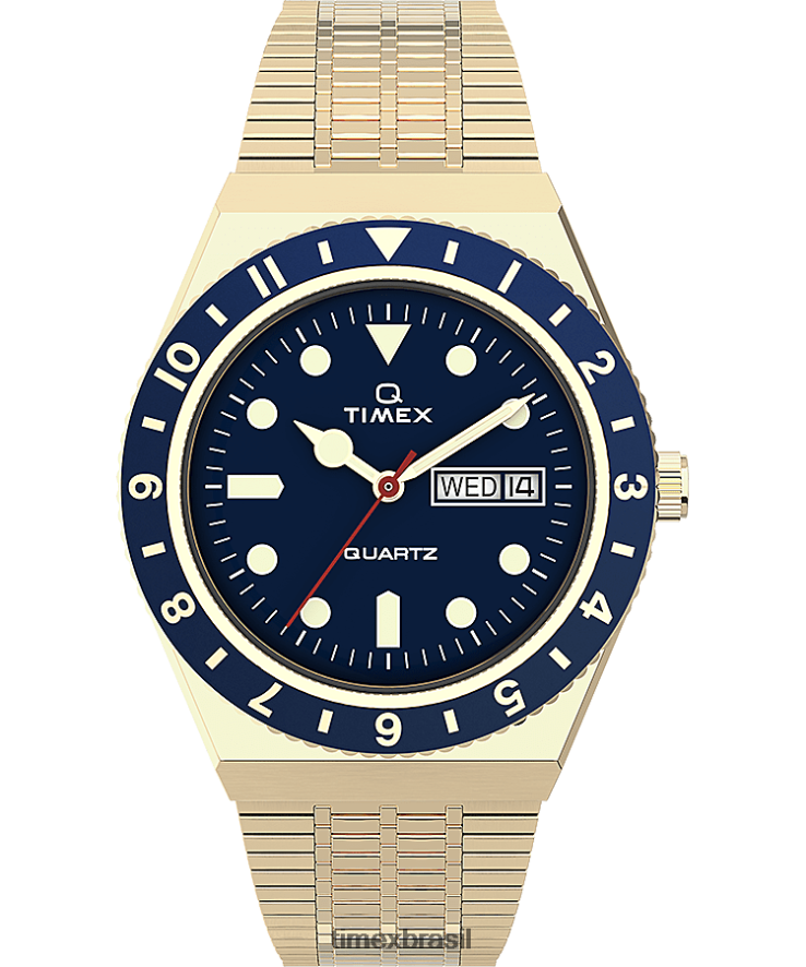 relógios | Q Timex homens reeditar relógio com pulseira de aço inoxidável de 38 mm XFN60X127 dourado/aço inoxidável/azul