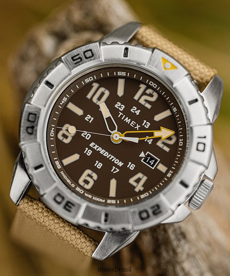 relógios | Timex homens Expedição North Ridge Relógio com pulseira de tecido com materiais reciclados de 42 mm XFN60X125 tom prateado/bronzeado/marrom