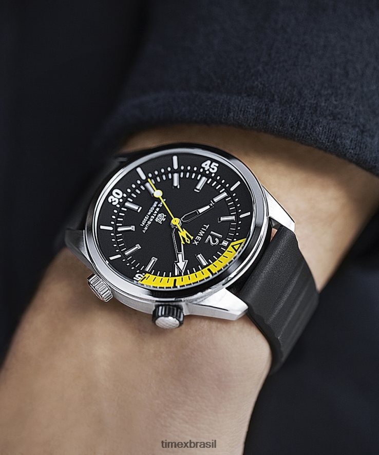relógios | Timex homens Relógio Waterbury Dive com pulseira de borracha sintética de 41 mm XFN60X115 aço inoxidável/preto
