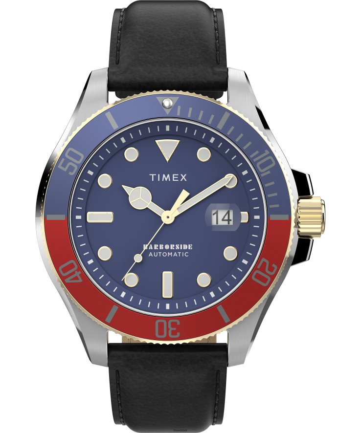 relógios | Timex homens Relógio automático com pulseira de couro de 43 mm na costa do porto XFN60X129 bicolor/marrom/azul/outro
