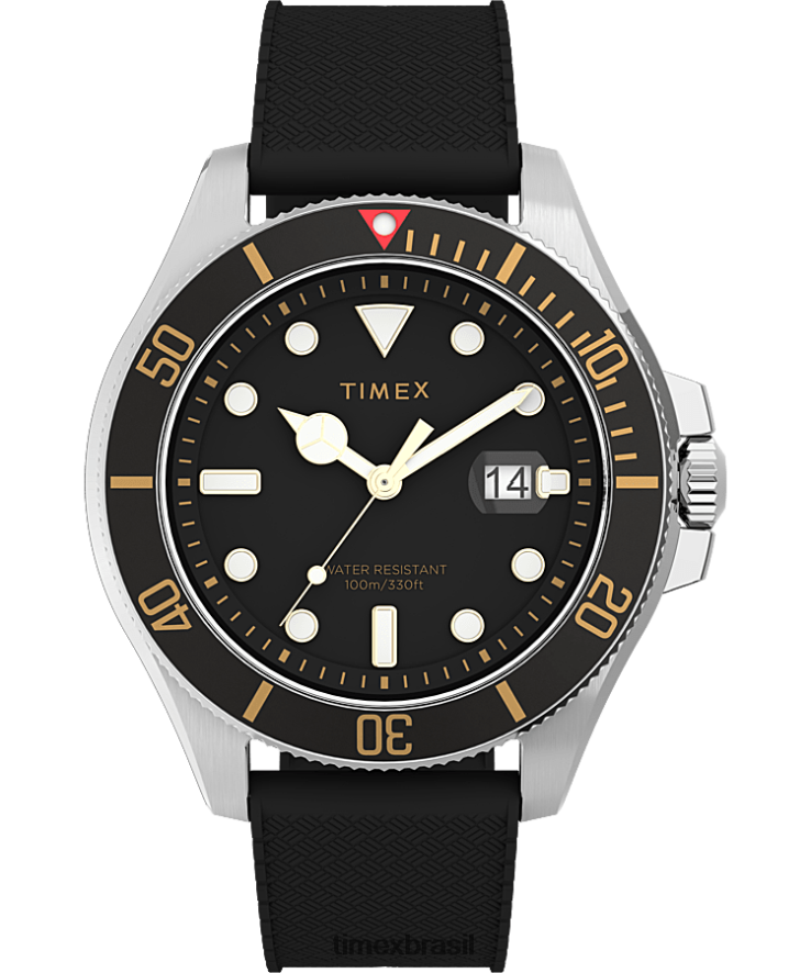 relógios | Timex homens relógio com pulseira de borracha de 43 mm na costa do porto XFN60X130 tom prateado/preto
