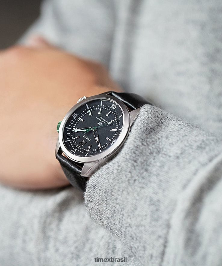 relógios | Timex homens relógio com pulseira de couro waterbury dive 41 mm XFN60X109 aço inoxidável/preto/verde