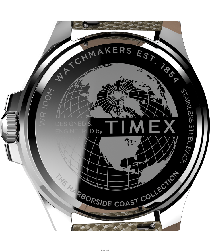relógios | Timex homens relógio com pulseira de tecido 43 mm da costa do porto XFN60X117 tom prateado/bronzeado/preto
