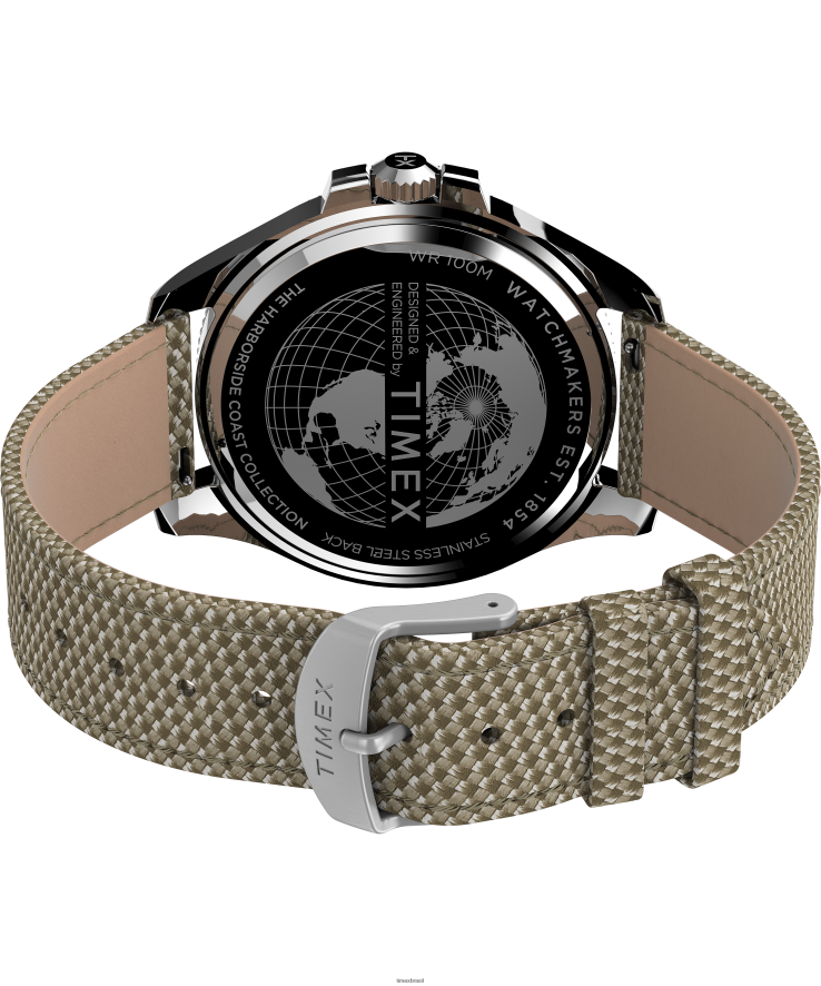 relógios | Timex homens relógio com pulseira de tecido 43 mm da costa do porto XFN60X117 tom prateado/bronzeado/preto