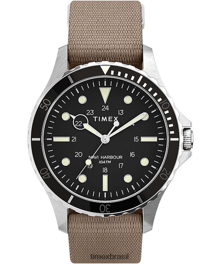 relógios | Timex homens relógio com pulseira de tecido navi xl 41 mm XFN60X123 aço inoxidável/marrom/preto