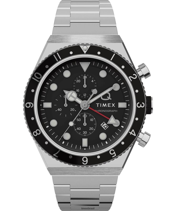 relógios | Q Timex homens Relógio com pulseira de aço inoxidável com cronógrafo de três fusos horários e 40 mm XFN60X61 aço inoxidável/preto/outros