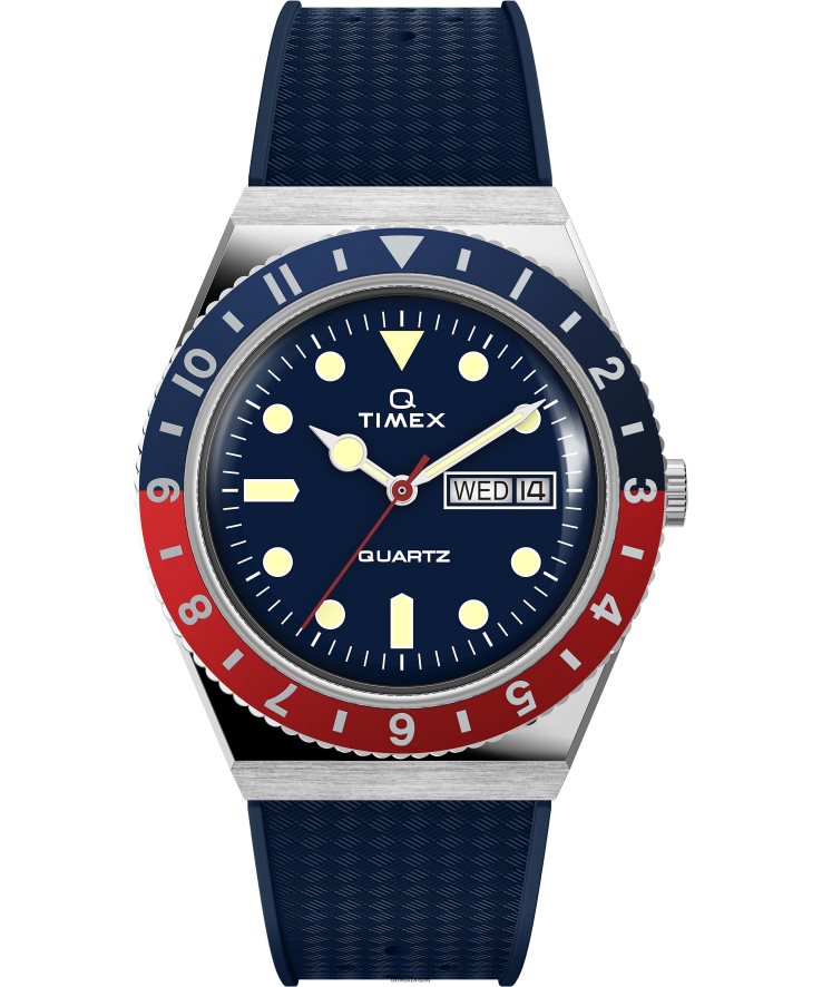 relógios | Q Timex homens Relógio com pulseira de borracha sintética de 38 mm XFN60X72 aço inoxidável/azul