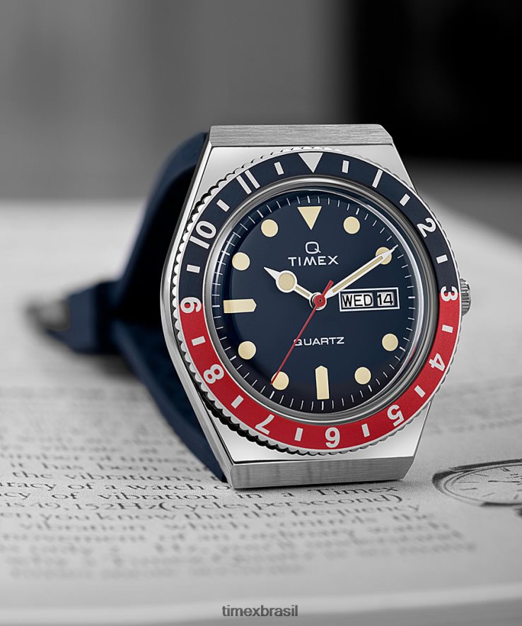 relógios | Q Timex homens Relógio com pulseira de borracha sintética de 38 mm XFN60X72 aço inoxidável/azul