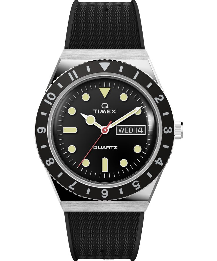 relógios | Q Timex homens Relógio com pulseira de borracha sintética de 38 mm XFN60X75 aço inoxidável/preto