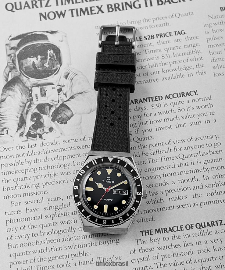 relógios | Q Timex homens Relógio com pulseira de borracha sintética de 38 mm XFN60X75 aço inoxidável/preto