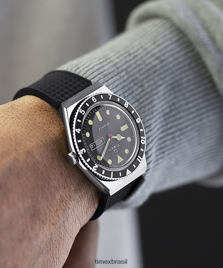 relógios | Q Timex homens Relógio com pulseira de borracha sintética de 38 mm XFN60X75 aço inoxidável/preto