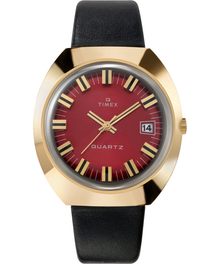 relógios | Q Timex homens Relógio com pulseira de couro 43x39mm reeditado em 1972 XFN60X67 tom dourado/preto/bordô