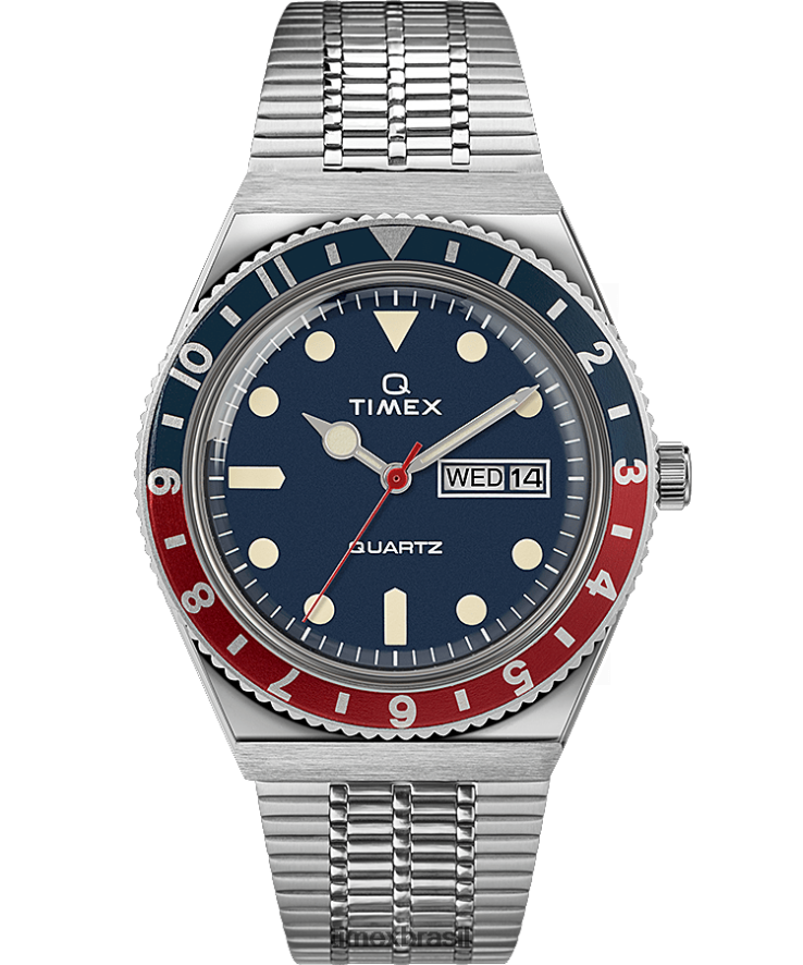 relógios | Q Timex homens reeditar relógio com pulseira de aço inoxidável de 38 mm XFN60X76 aço inoxidável/azul