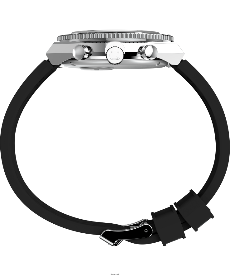 relógios | Q Timex homens relógio com pulseira de borracha sintética de 40 mm com cronógrafo de três fusos horários XFN60X63 aço inoxidável/preto/verde