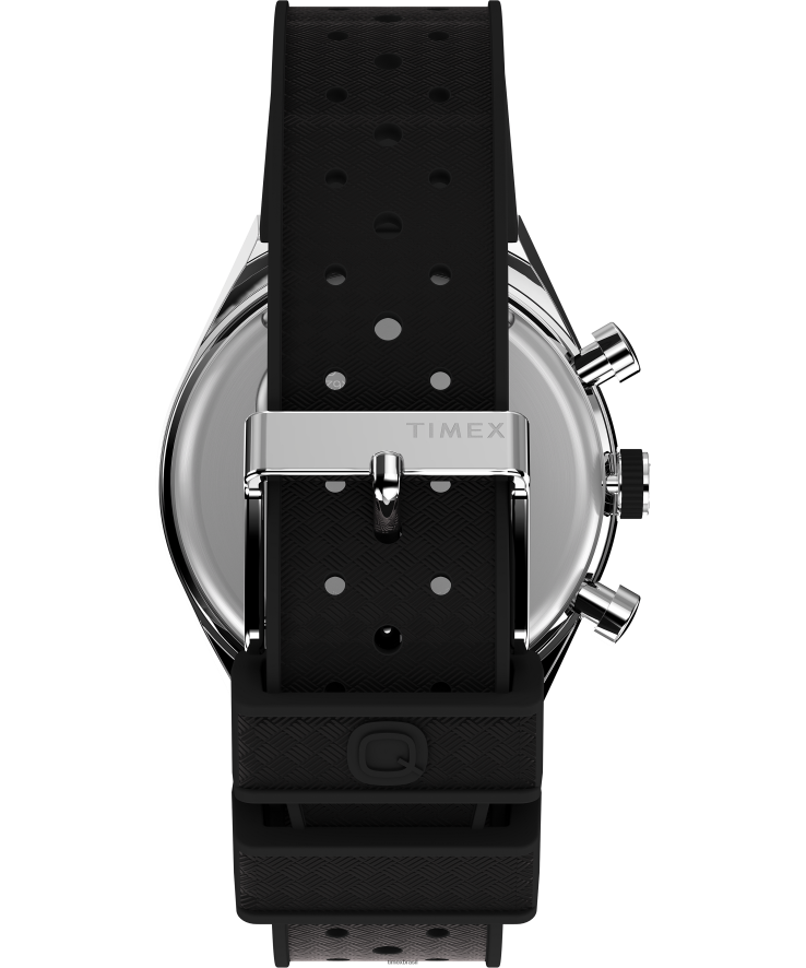 relógios | Q Timex homens relógio com pulseira de borracha sintética de 40 mm com cronógrafo de três fusos horários XFN60X63 aço inoxidável/preto/verde
