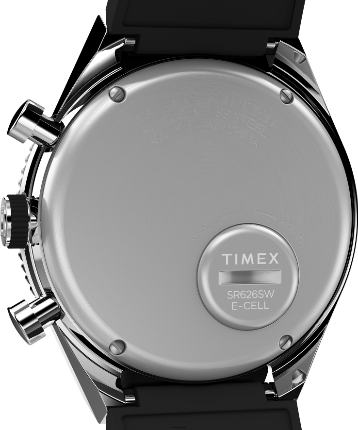 relógios | Q Timex homens relógio com pulseira de borracha sintética de 40 mm com cronógrafo de três fusos horários XFN60X63 aço inoxidável/preto/verde