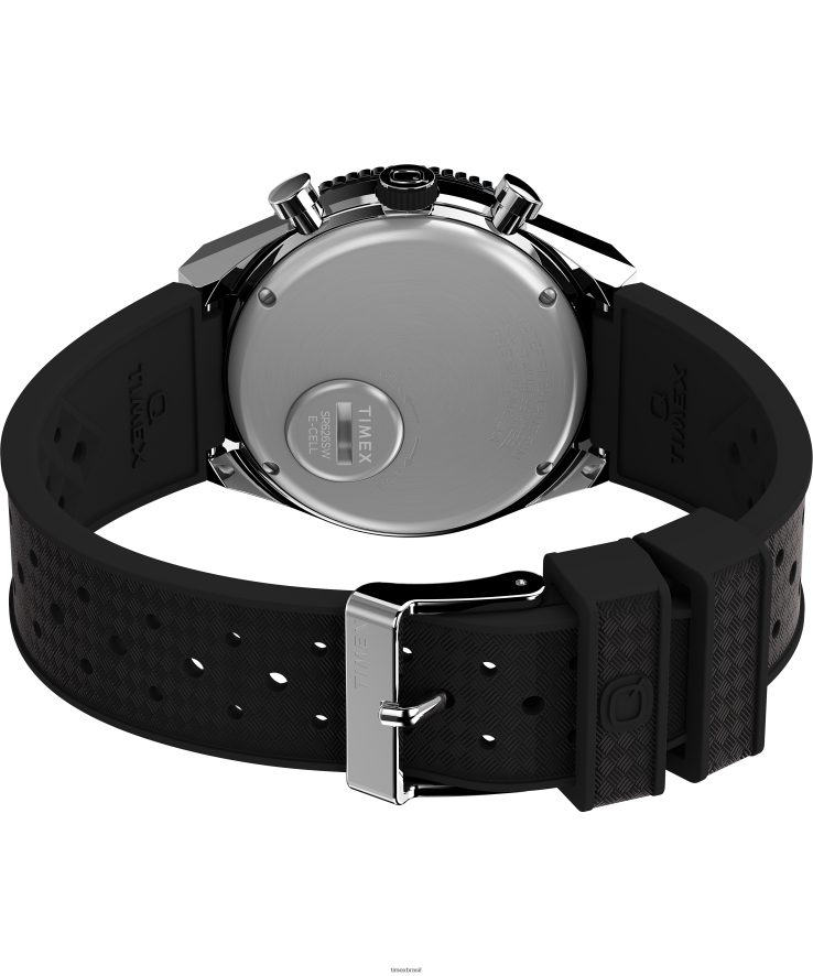 relógios | Q Timex homens relógio com pulseira de borracha sintética de 40 mm com cronógrafo de três fusos horários XFN60X63 aço inoxidável/preto/verde