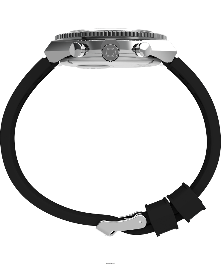relógios | Q Timex homens relógio com pulseira de borracha sintética de 40 mm com cronógrafo de três fusos horários XFN60X64 aço inoxidável/preto/branco