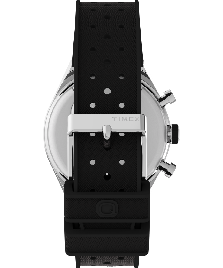 relógios | Q Timex homens relógio com pulseira de borracha sintética de 40 mm com cronógrafo de três fusos horários XFN60X64 aço inoxidável/preto/branco
