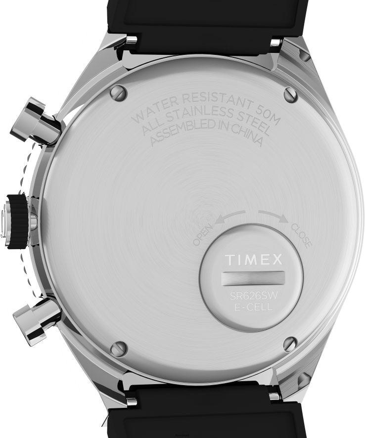 relógios | Q Timex homens relógio com pulseira de borracha sintética de 40 mm com cronógrafo de três fusos horários XFN60X64 aço inoxidável/preto/branco