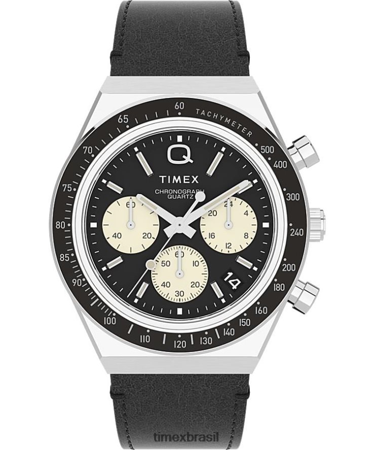 relógios | Q Timex homens relógio com pulseira de couro cronógrafo 40mm XFN60X65 aço inoxidável/preto