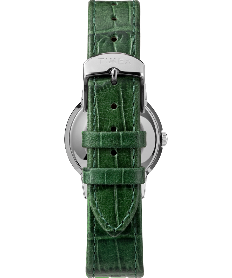 relógios | Timex homens relógio marlin com pulseira de couro com mostrador california de corda manual de 34 mm XFN60X68 aço inoxidável/verde/branco