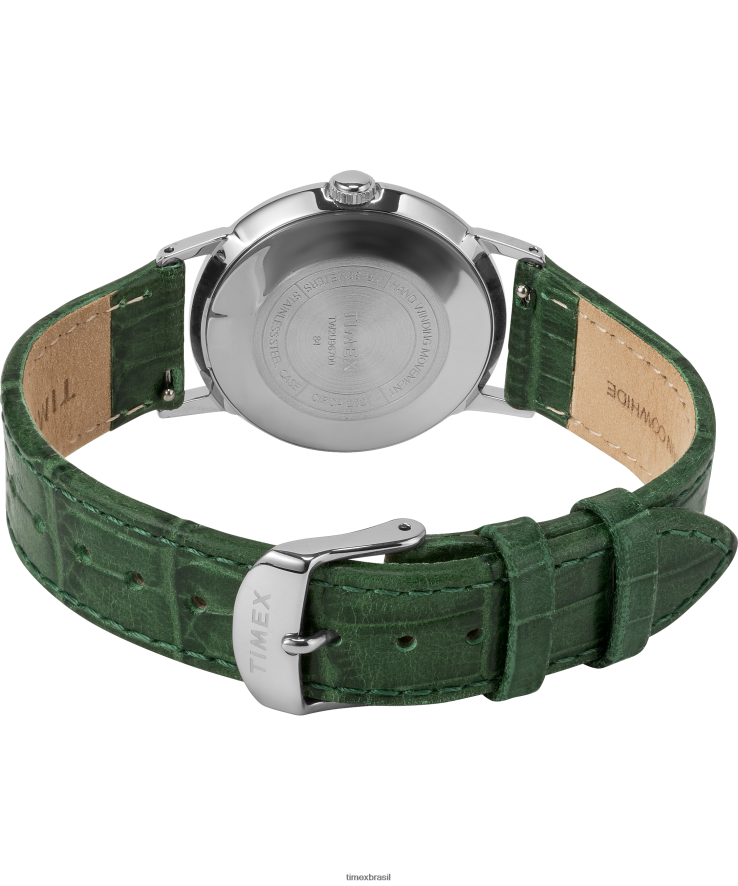 relógios | Timex homens relógio marlin com pulseira de couro com mostrador california de corda manual de 34 mm XFN60X68 aço inoxidável/verde/branco