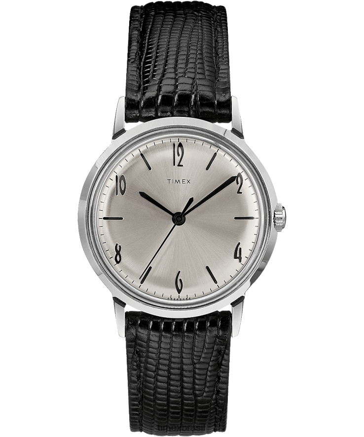 relógios | Timex homens relógio marlin com pulseira de couro de 34 mm de corda manual XFN60X77 preto/tom prateado